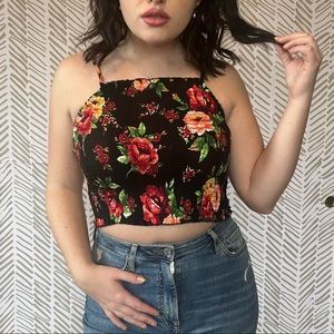 Floral Summer Cropped Halter Tank Top